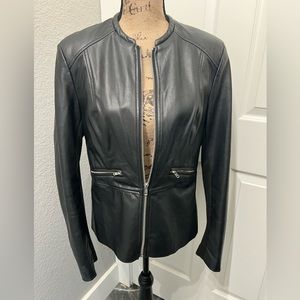 Venus Black Peplum Pleather Jacket Size 8